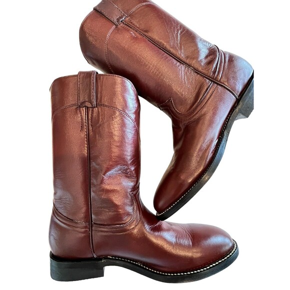 Cowtown Mens women’s Roper Dark Brown Leather Western Boots 6 1/2B Hand Made - Picture 8 of 10